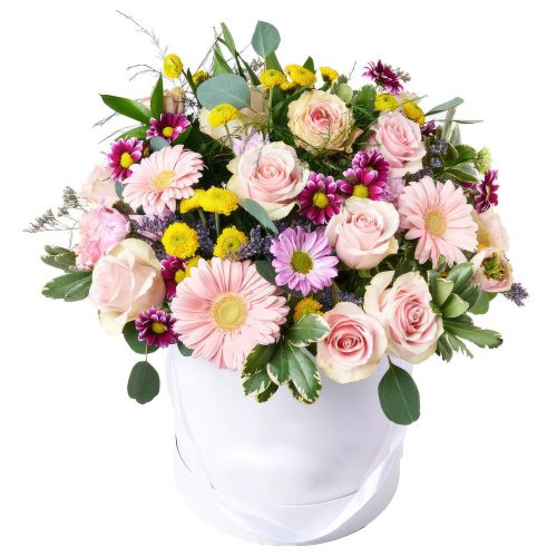 Цветы в шляпной коробке «Вернисаж»