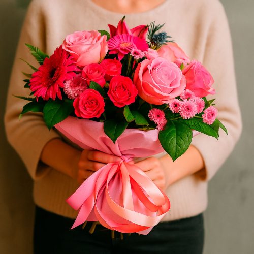 Букет цветов «Розовый взрыв»